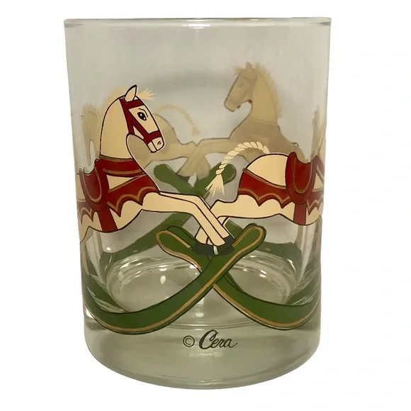 CERA Vintage Carousel Rocking Horse Set of 6 Old Fashioned Rocks Glasses Barware - Picture 5 of 9